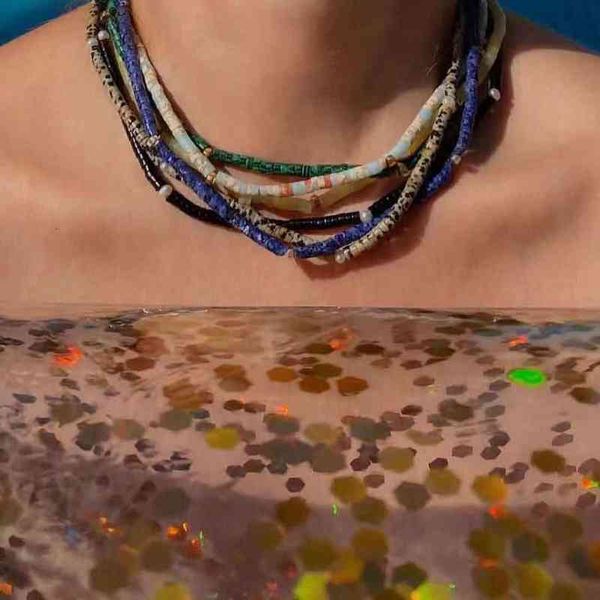 

ins same semi multicolor short necklace, made in greece, worn by hermina athens bloggers, Silver