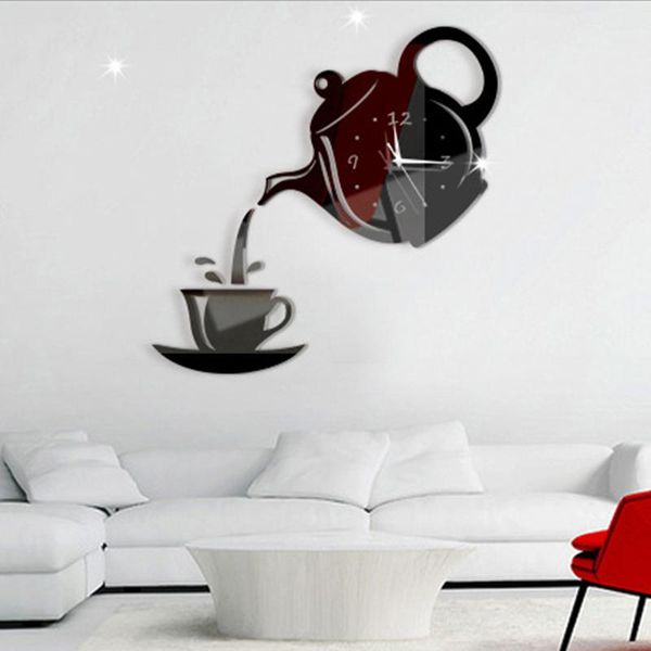 

teapot shape wall clock acrylic mirror hollow digital modern kitchen sticker home decor clocks