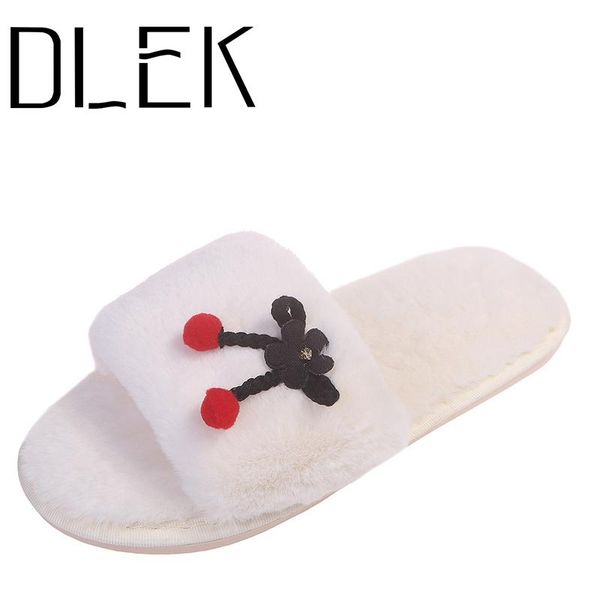 

fashion woman slipper little girl fruit cute cherry purple khaki cotton slippers slip-on indoor soft fluffy, Black