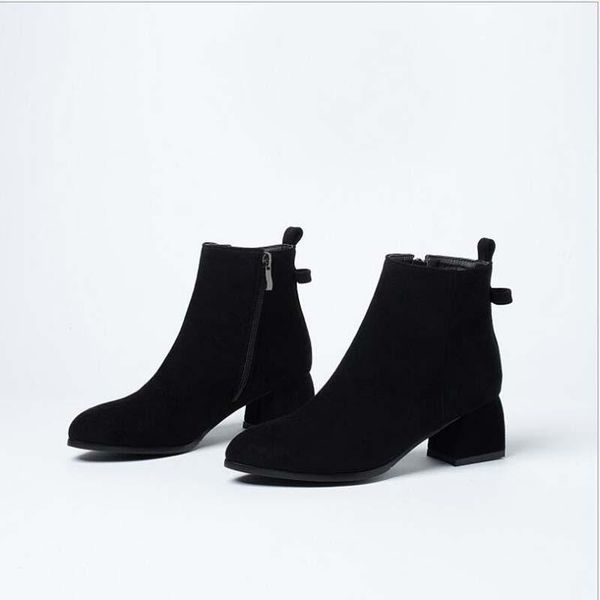 

boots ankle for women winter shoes brand female square heels zipper simple casual 2021 spring autumn arrival de1, Black