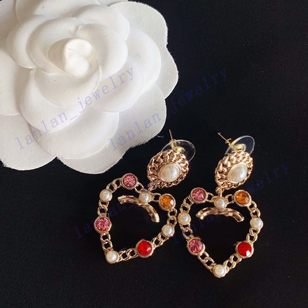 

lc_04 color drill love shape stud designer earrings classic logo 925 silver needle with box, Golden;silver