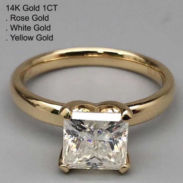 

cluster rings 14k yellow gold 1 moissanite diamond ring women princess cut square wedding party engagement anniversary ct d color, Golden;silver