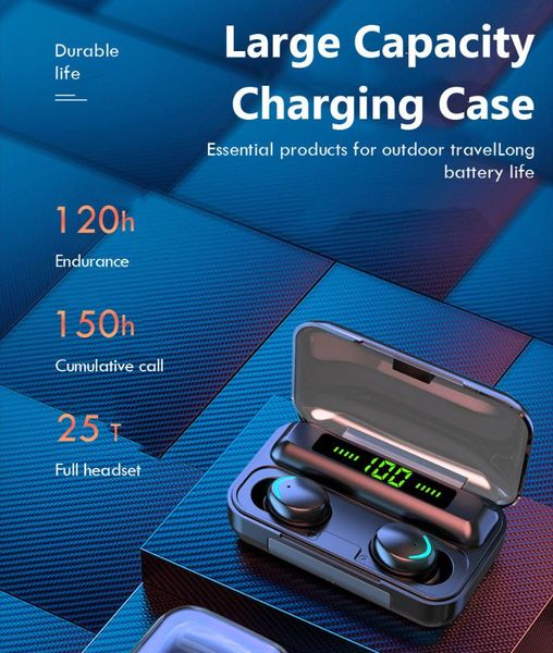 

5.1 earphones 2200mah charging box music 9d stereo sports waterproof wireless headphone in ear headsets cell phone