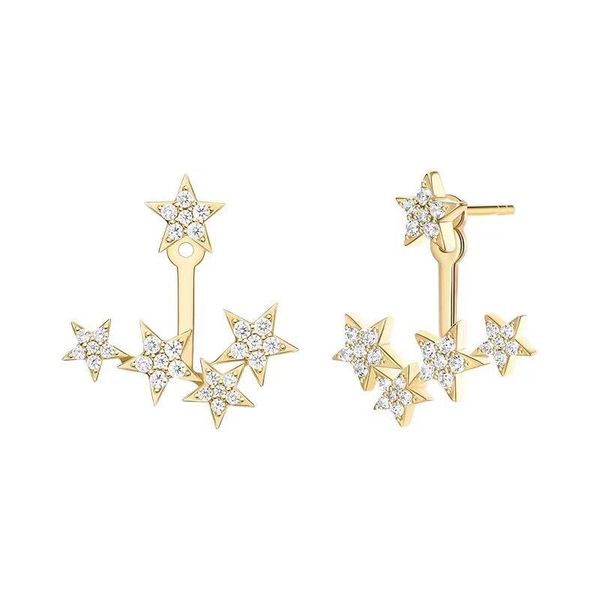 

stud s925 sterling silver dream star earrings pave zirconia stones women girls fashion brand party jewelry accessories, Golden;silver