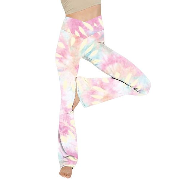 

women's pants & capris tie dye high waist bodycon bell bottom female party skinny wide leg workout flare harajuku 6, Black;white