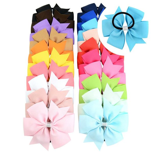 

40 color 4 inch fashion ribbon bow hairpin clips girls large bowknot headwear kids hair boutique bows baby hair children's accessories, Slivery;white