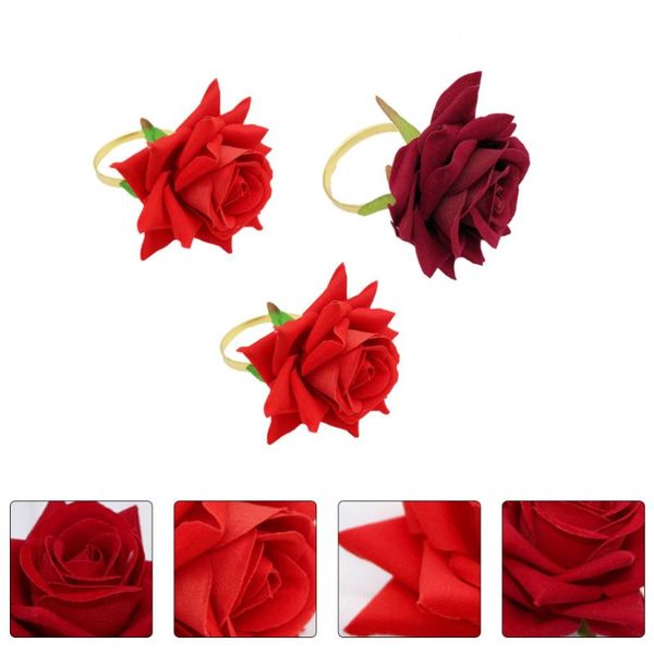 

napkin rings 3pcs simulated rose buckles el wedding decor (red)