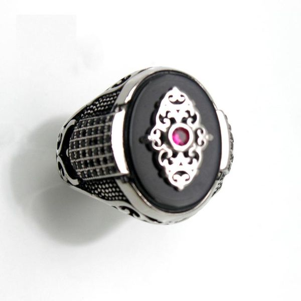 

cluster rings 100% s925 sterling silver european and american personality fashion black gemstone middle east natural agate men rin, Golden;silver