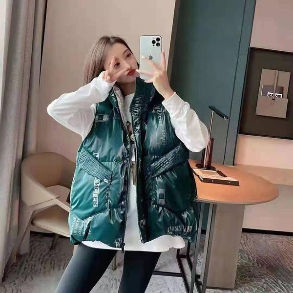 

women's vests autumn and winter fashion korean version of the stand-up collar letter printing down cotton vest for outer wear, Black;white