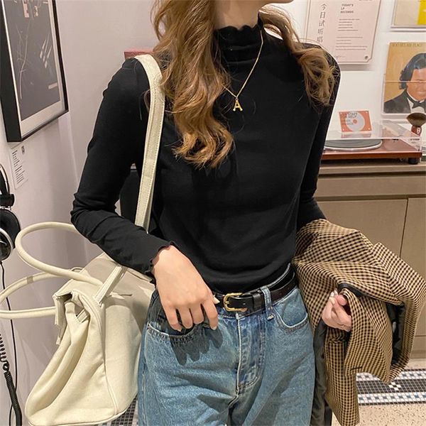 

women's t-shirt t-shirts japanese kawaii ulzzang stretch lace high neck bottoming tshirt female korean harajuku clothes for women, White