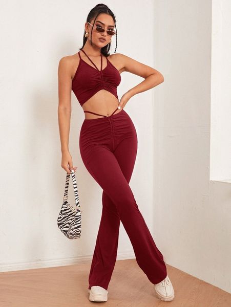 

tie back halter and pants set e4nd#, White