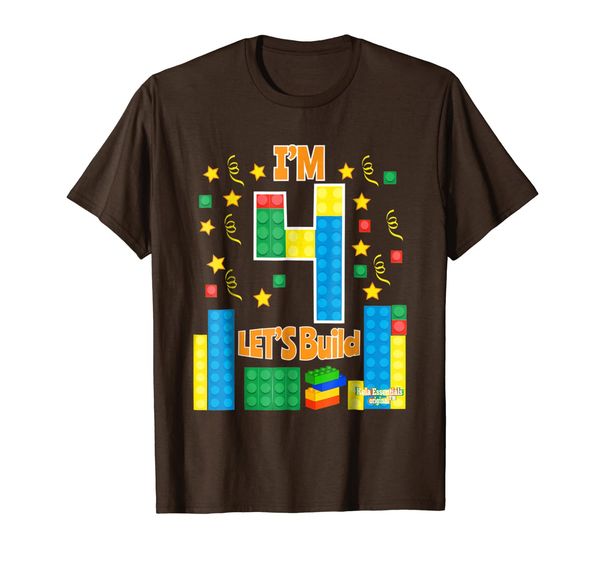

birthday shirt for kids age 4 lets build blocks bricks theme, White;black