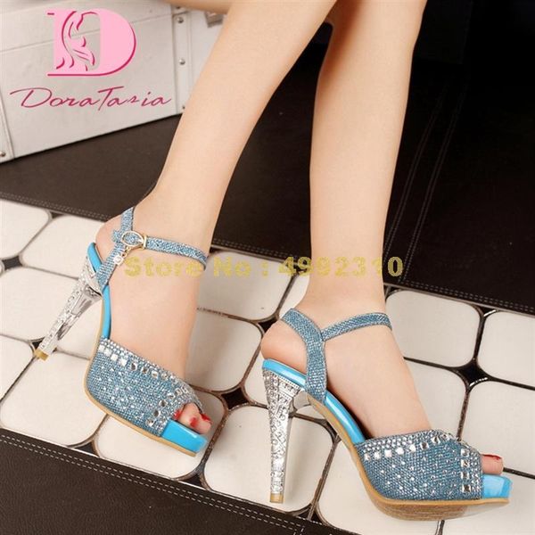 

sandals women peep toe platform thin heels crystal pump summer party shoes, Black