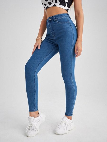 

high waist skinny cropped jeans 012m#, Blue