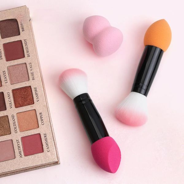 

makeup brushes double head powder brush and sponge puff set candy color short handle make up cosmetic beauty tools