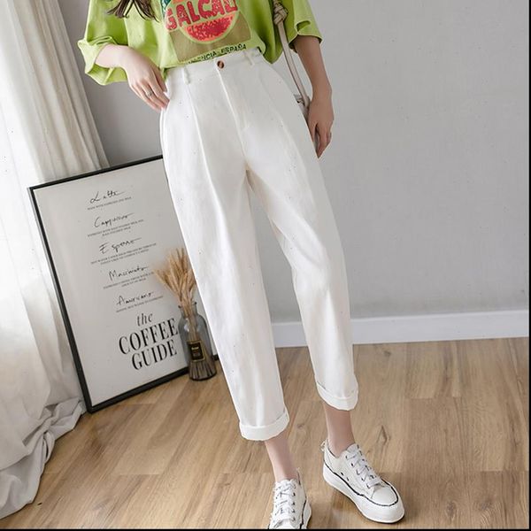 

women capri harajuku harem pants white black high waist pockets cargo korean casual plus size pantalon femme, Black;white