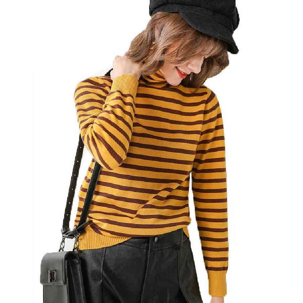 

fashion striped sweater women pullover jumper long sleeve autumn winter clothes korean rainbow turtleneck knit women sweaters 210416, White;black
