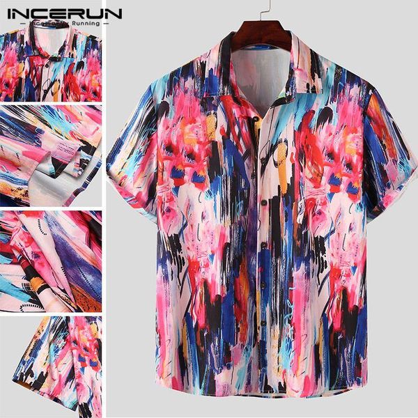 

men shirts casual buttons short sleeve lapel summer printed camisa man fashion irregualr floral blusas plus size men's, White;black