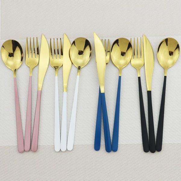 

dinnerware sets gold black flatware set 304 stainless steel cutlery colorful knife spoon fork dinner kitchen accessories