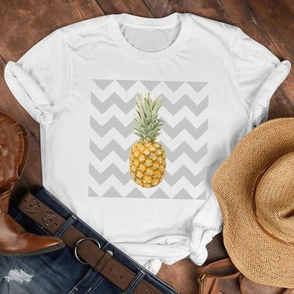 

90s striped cute pineapple womens t shirts fruit holiday beach clothes tee female print graphic, White