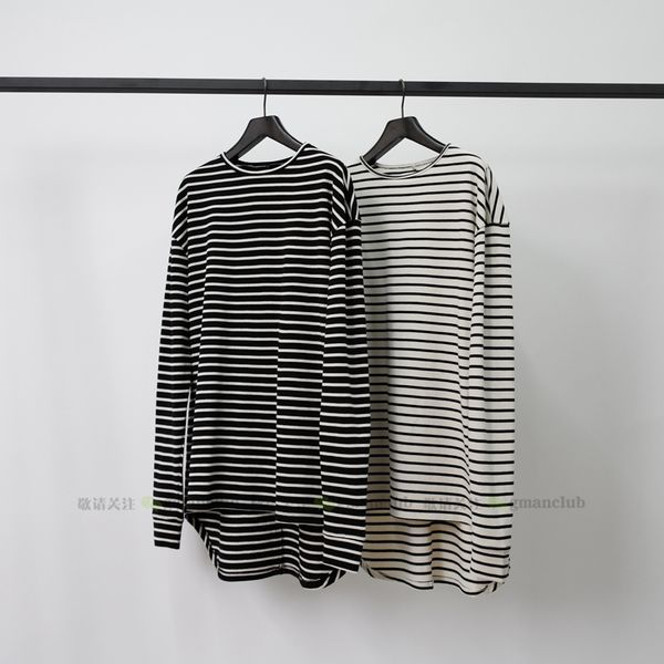 

high street independent fear of god fog knitted cotton front short back long stripe round neck bottomed shirt long sleeve t-shirt jjkt, White;black