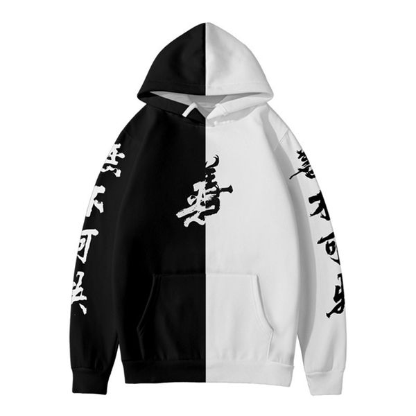 3D siyah ve beyaz iyi kötü hoodies erkekler / kadınlar karikatür öğesi hoodie rahat çocuk uzun kollu kazak 210813