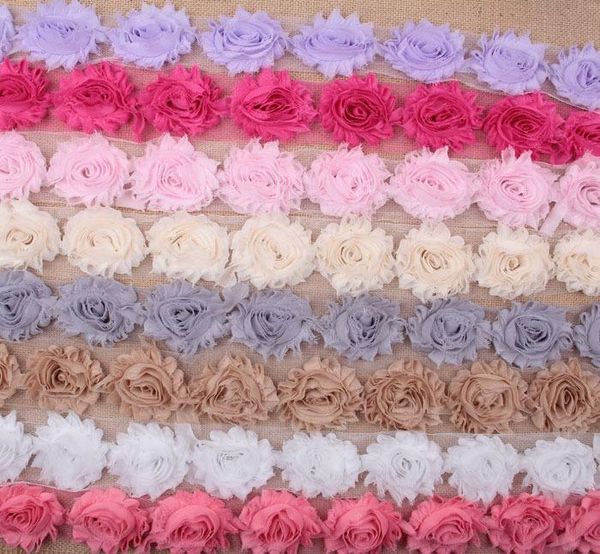 

hair accessories 1yard cute shabby chiffon chic flowers trim frayed for diy baby girls headbands clips headwear, Slivery;white