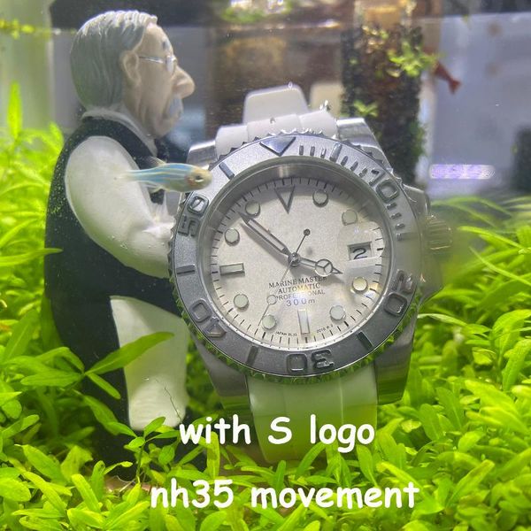 

wristwatches watch mens machinical automatic nh35 japanese luminous sapphire glass stainless steel case custom mod shell dial marine rubber, Slivery;brown