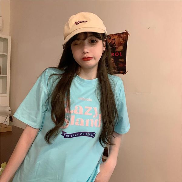 

women's t-shirt mint green plus size women tshort short sleeve summer 2021 casual korean fashion loose letter print long style tee top, White