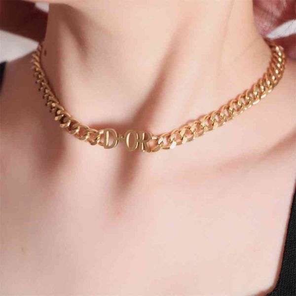 

2021 luxury designer jewelry display titanium steel letter thick chain necklace bracelet set fashion personality style, Silver