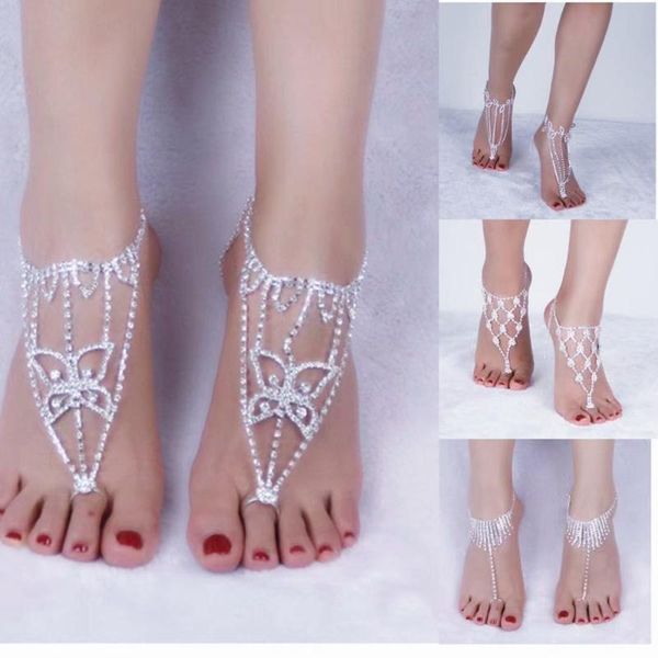 

anklets more styles 1 pc luxury rhinestone wedding barefoot sandal ankle bracelet foot jewelry for women crystal chain, Red;blue