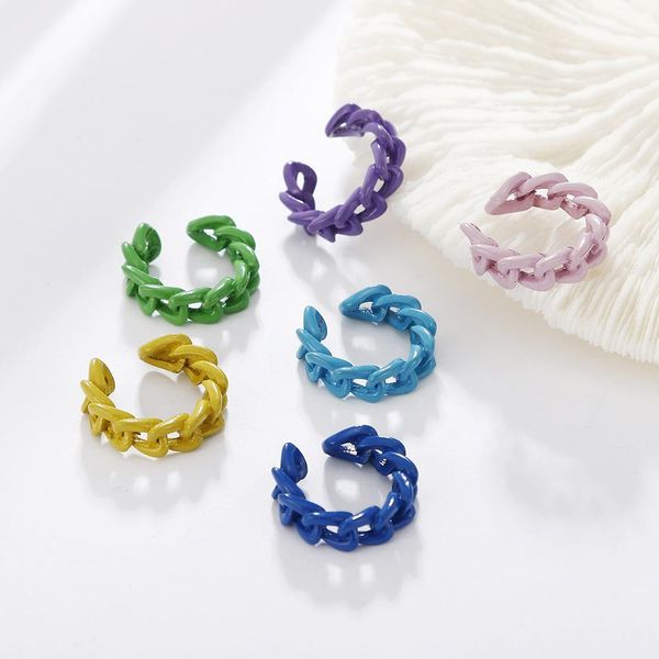 

painted chain link ear cuff bohemia candy color no need pierced charms earring for women street snap hip hop dress jewelry girl gift, Silver