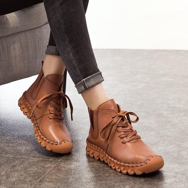 

boots a518 lace-up geunine leather nice fashion casual low tube round toe real shoes winter women warm thick 61, Black