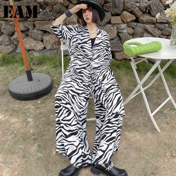 

[eam] wide leg pants two piece suit v-neck long sleeve black loose fit women fashion spring autumn 1dd8267 210512, White