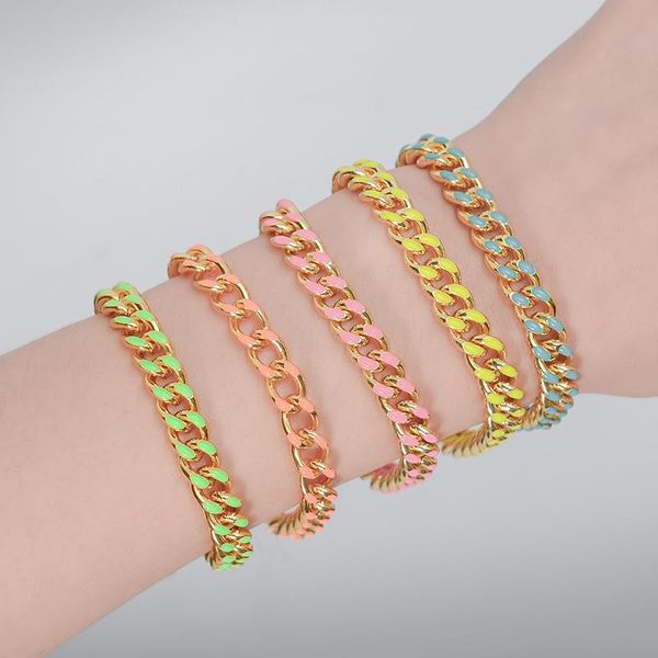 

link, chain hip-hop dripping oil cuban bracelets stainless steel charm fashion jewelry accessory, Black