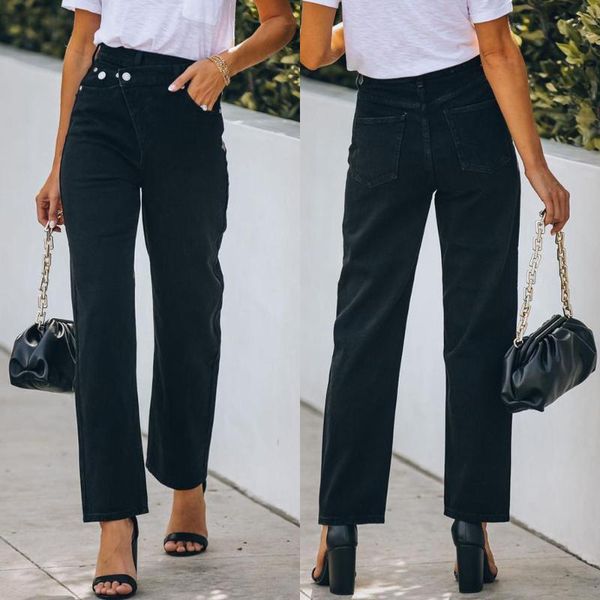 

women's jeans nshypoi 2021 fall black irregular waist design personalized england high street fashion washed burrs ankle women, Blue