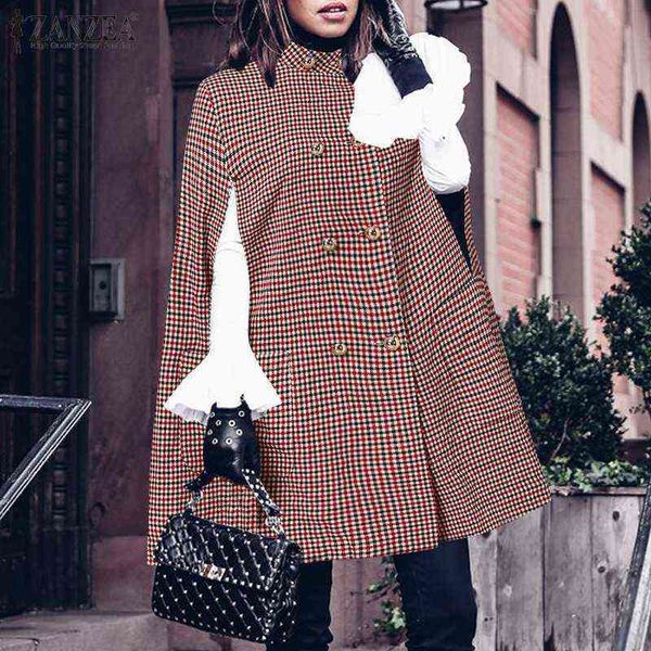 

fashion ol zanzea vintage medieval coats jackets woman 2021 autumn capes ponchos oversized casual plaid cherk a-line outwears h1123, Blue;gray