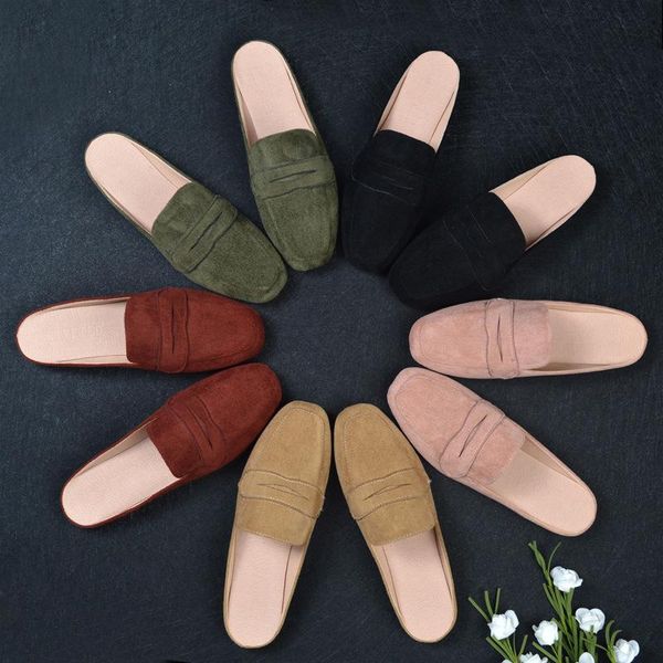 

fashion women's suede mule sandals summer outside casual slides comfort female rubber soled slippers, Black