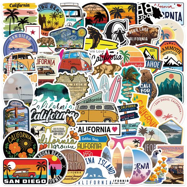 Packung mit 50 Stück Großhandel Kalifornien Outdoor Landschaft Aufkleber für Gepäck Skateboard Notebook Helm Wasserflasche Telefon Auto Aufkleber Kinder Geschenke