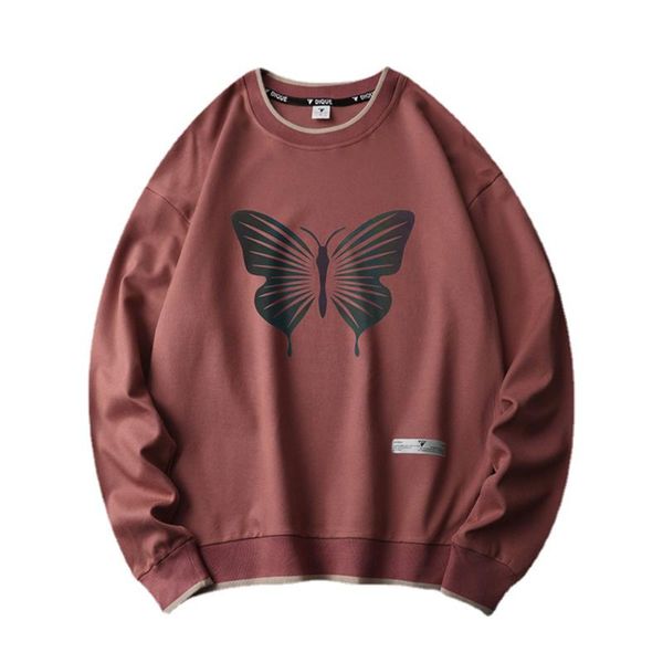 

men's hoodies & sweatshirts clothes autumn and winter tide brand oversize chinese wind butterfly print couple round neck pullover japan, Black
