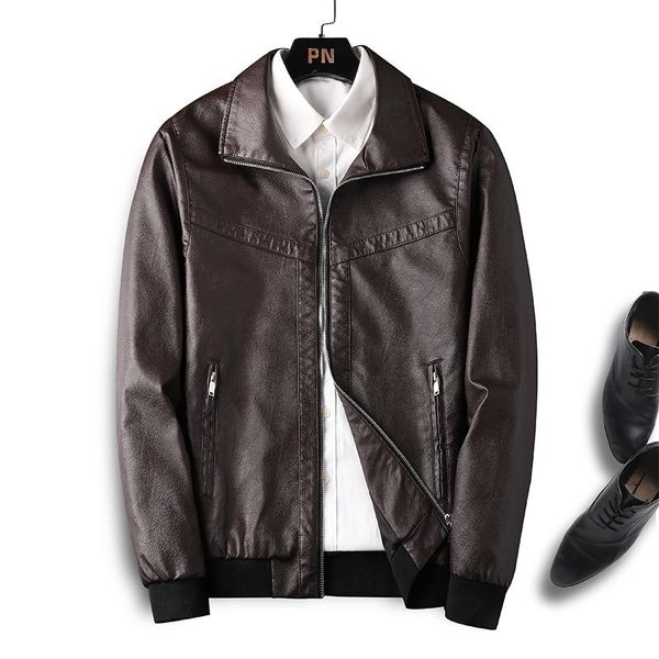 

men's jackets leather jacket 2021 autumn winter leisure motorcycle pu plus velvet coat for men, Black;brown
