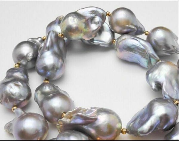 

nuclear pearl necklace 18"18-28mm south sea genuine silver gray huge chains