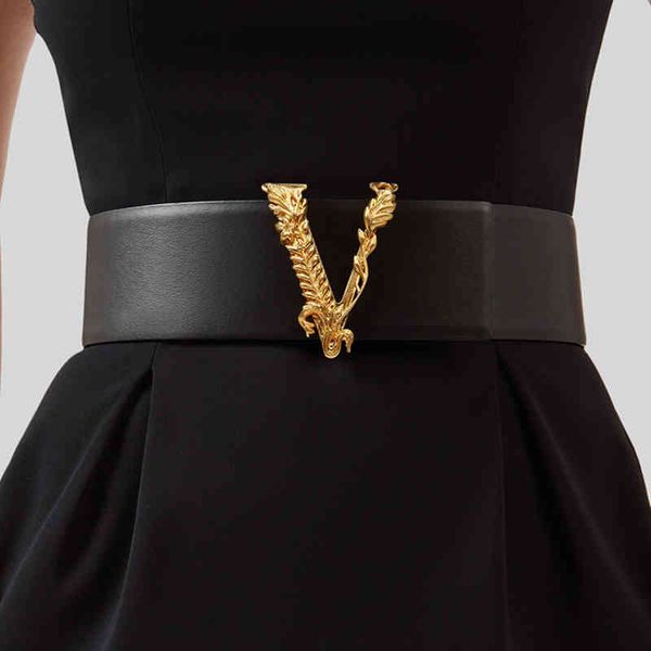 

fashion v letter cowhide wide waist seal decorative coat leather belt women's fur wide belt, Black;brown