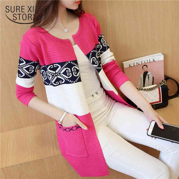 

vintage women long korean autumn cashmere cardigan knitted sweater rose red fashion print winter sweaters 7479 50 210417, White;black