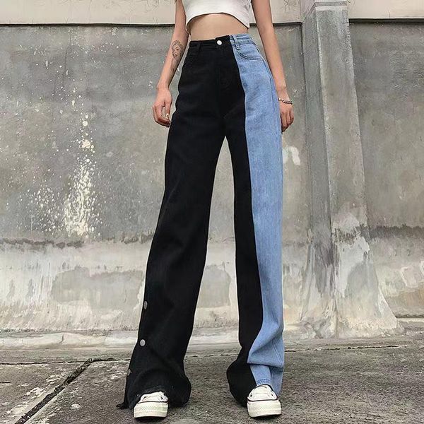 

women's jeans denim pants women high waist korean style all-match full-length vintage wide leg blue