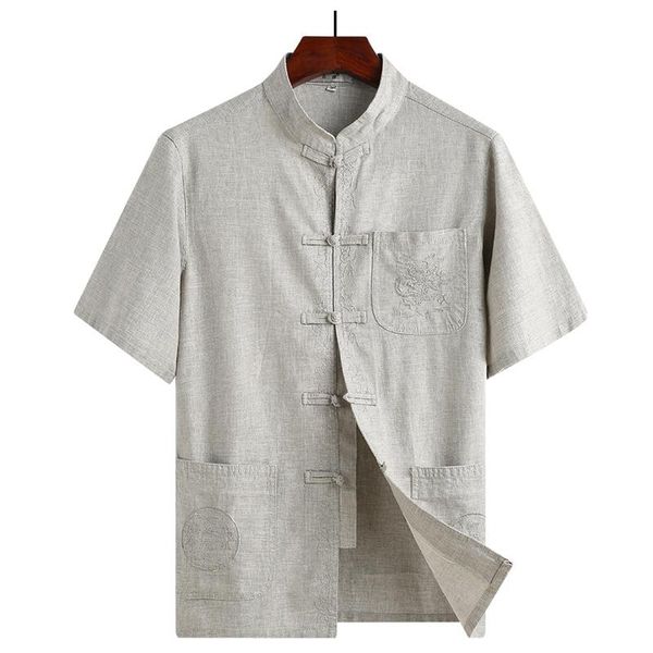 

men's casual shirts tang shirt cotton linen short sleeve large chinese style han vintage simple solid button costume plus size 4xl, White;black