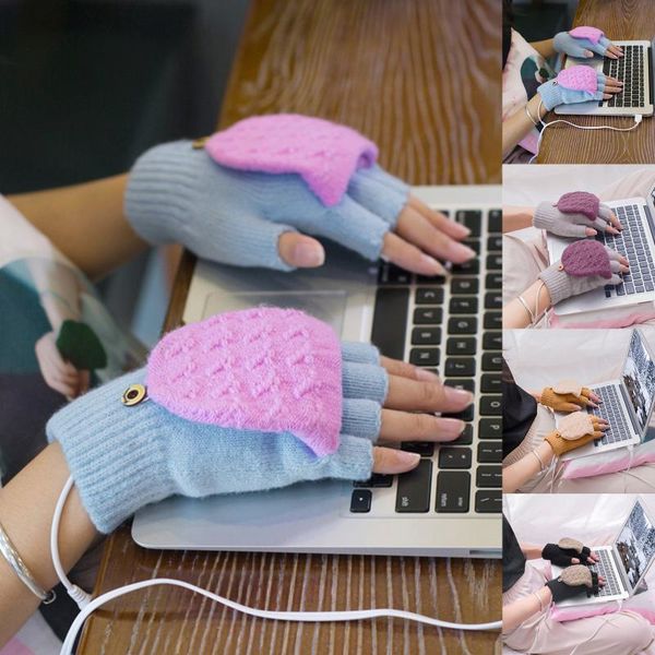 

five fingers gloves women wool knitted fingerless flip winter warm finger touchscreen glove men exposed mittens, Blue;gray