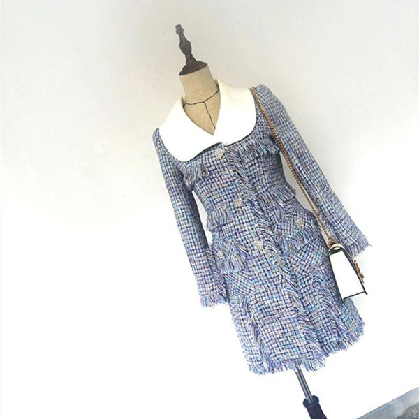

casual dresses 2021 spring autumn elegant lady tweed fries b359, Black;gray