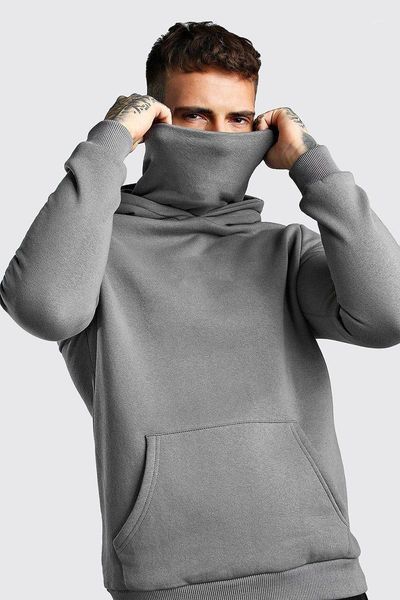 

men's hoodies & sweatshirts autumn men hooded turtleneck solid color pockets long sleeve streetwear fashion casual pullovers, Black