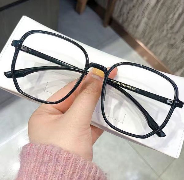 

students' plain glasses, flat lenses, large frame and thin glasses, Silver